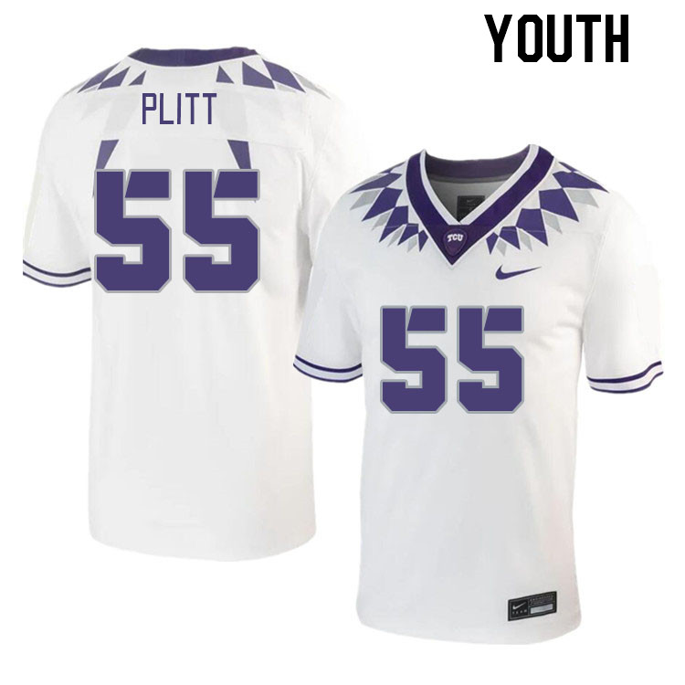 Youth #55 Dalton Plitt TCU Horned Frogs 2023 College Footbal Jerseys Stitched-White - Click Image to Close